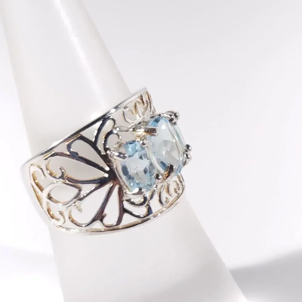Sky Blue Topaz Filigree Ring Sterling Silver Size 5-3/4